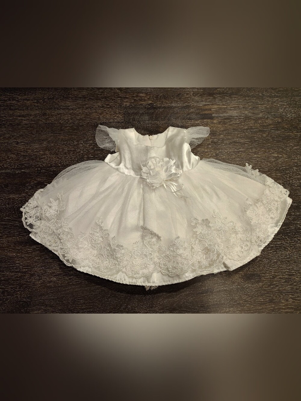 Beautiful White Baby Christening Dress with Lace & Floral Accent